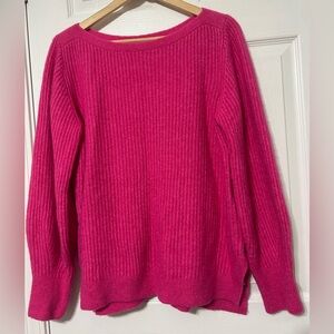 ATHLETA Hot Pink Pullover Sweater Boatneck Ribbed Merino Wool Blend Size XL